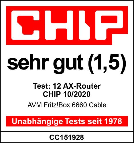 AVM FRITZ!Box 6660 Cable (DOCSIS-3.1-Kabelmodem, 2x2 WLAN AX (Wi-Fi 6) mit 2.400 MBit/s (5 GHz) und 600 MBit/s (2,4 GHz), 1 x 2,5 Gigabit-LAN-Port)