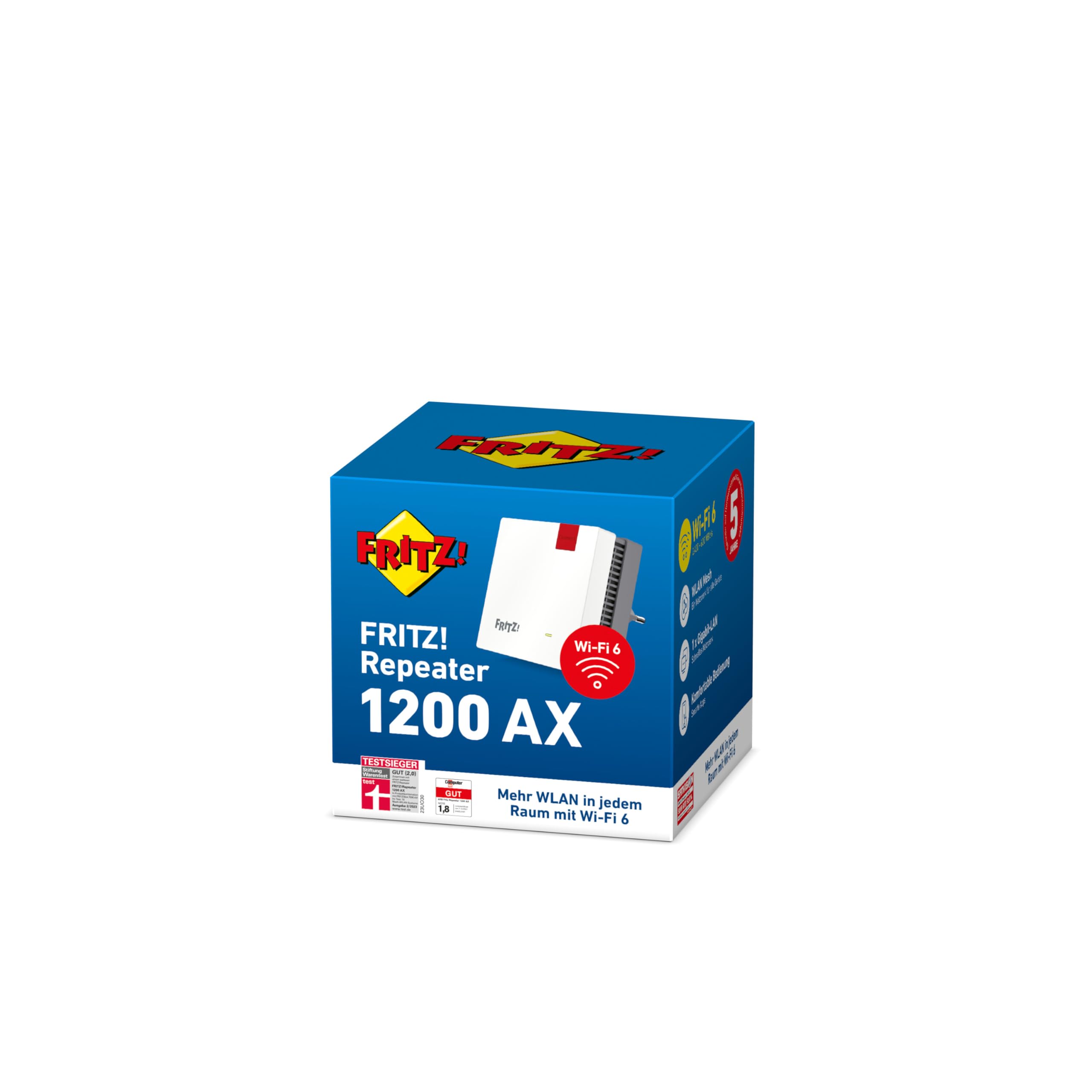 FRITZ!Repeater 1200 AX – Wi-Fi 6 Dualband Repeater mit bis zu 2.400 MBit/s